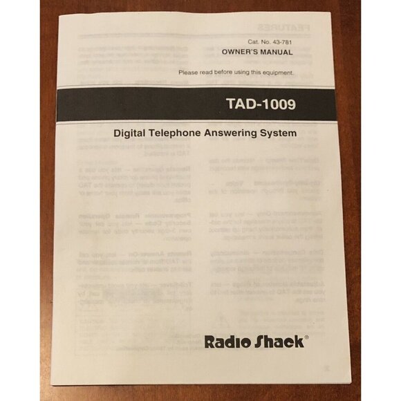 RADIO SHACK Digital Telephone Answering System TAD-1009 OWNER'S MANUAL + GUIDES - Picture 2 of 7